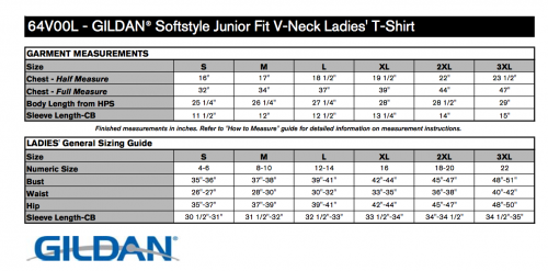 gildan shirt measurements